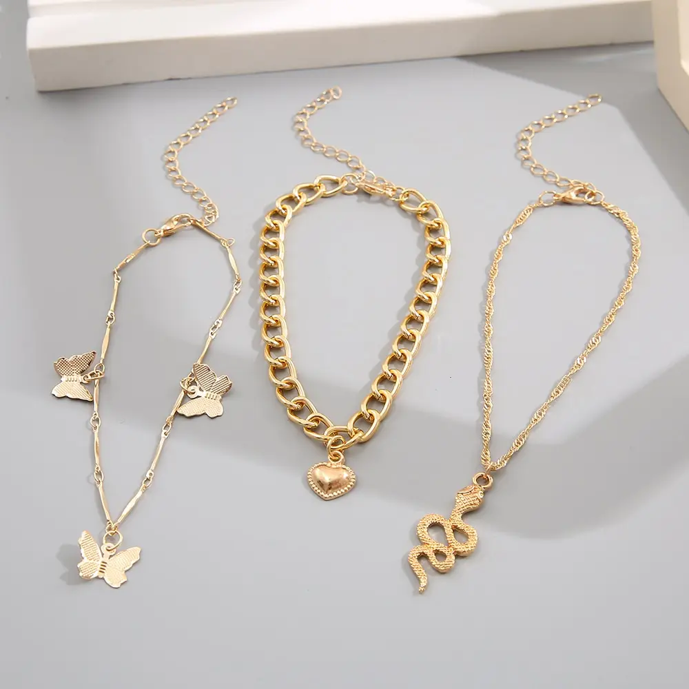 3Pcs Snake Gold Anklet Set: European & American Style