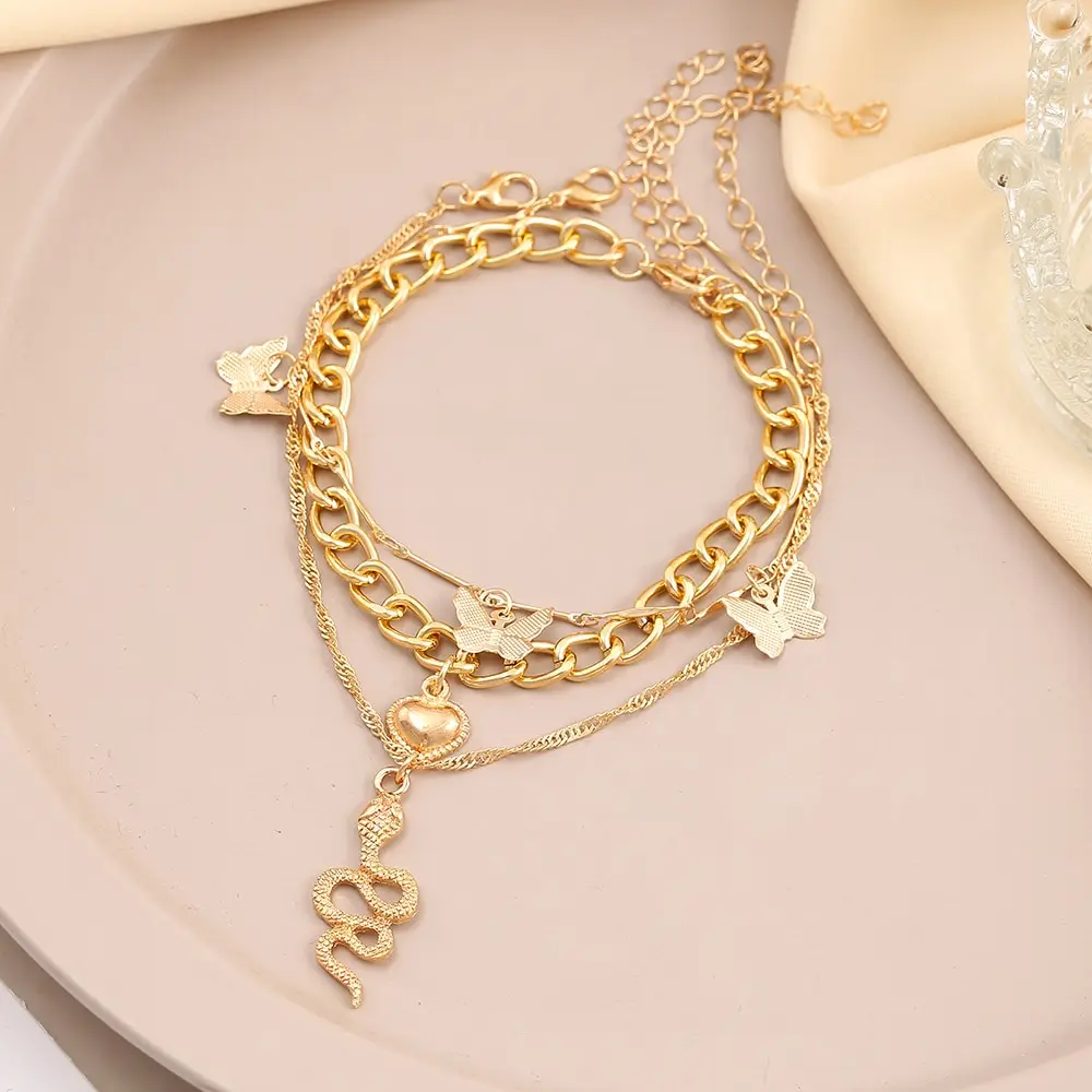 3Pcs Snake Gold Anklet Set: European & American Style