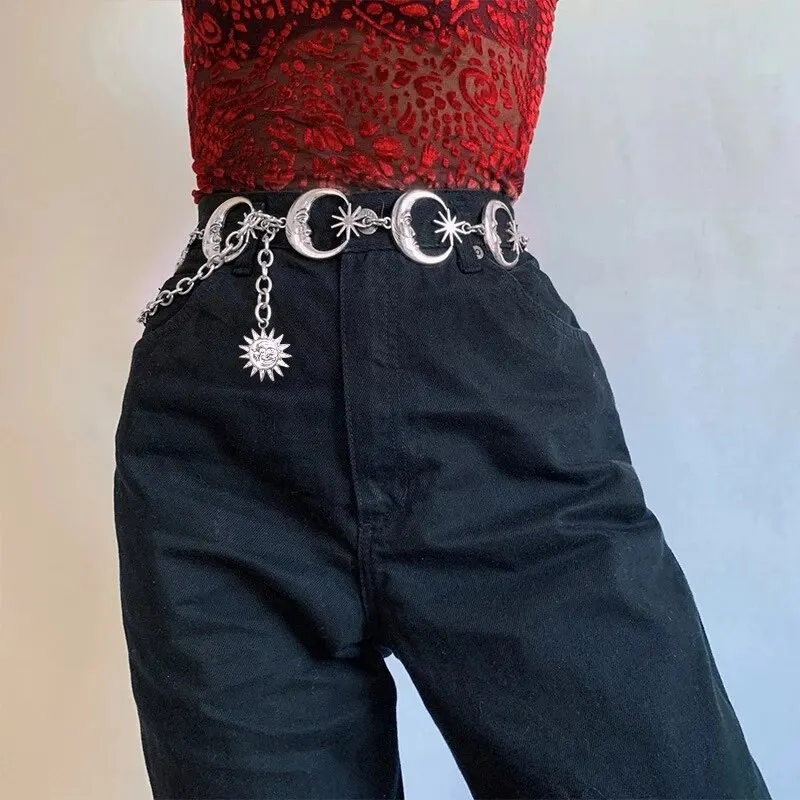 Gothic Moon Pendant Chain: Vintage High Waist Fashion