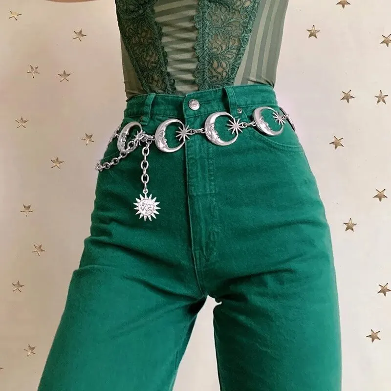 Gothic Moon Pendant Chain: Vintage High Waist Fashion