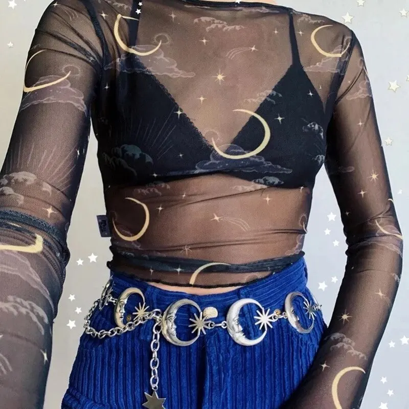 Gothic Moon Pendant Chain: Vintage High Waist Fashion