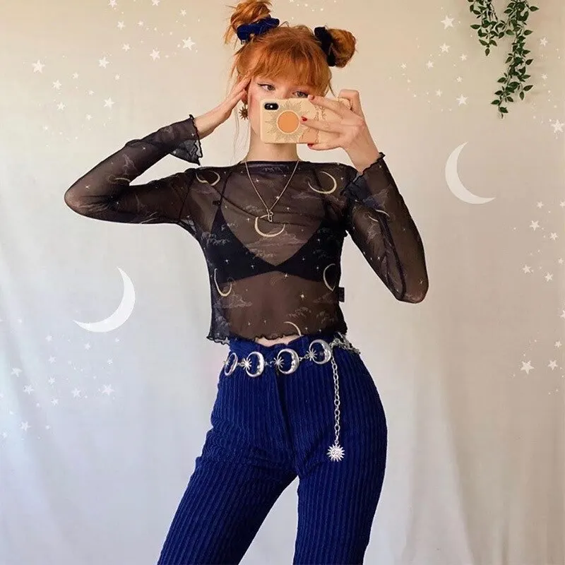 Gothic Moon Pendant Chain: Vintage High Waist Fashion