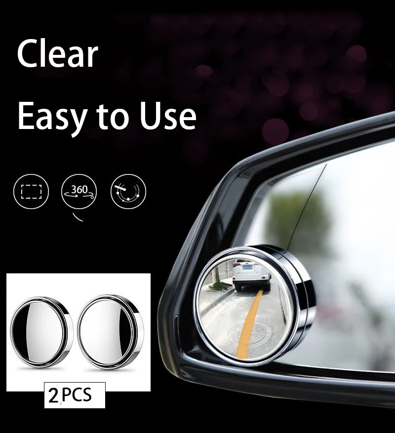 2Pcs Convex Blind Spot Mirrors: 360° Adjustable Wide-Angle