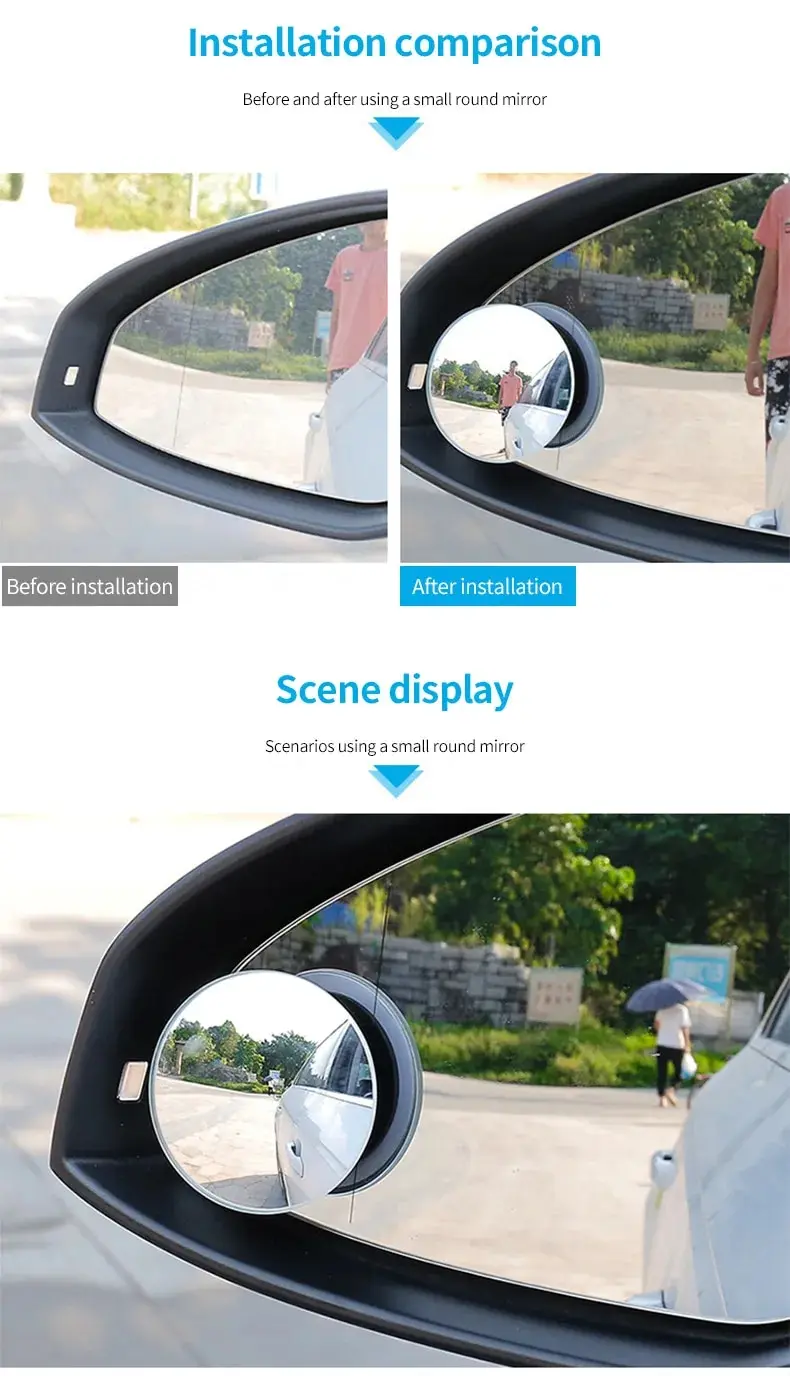 HD Frameless Adjustable Small Round Mirror: Wide-Angle Car Rear View