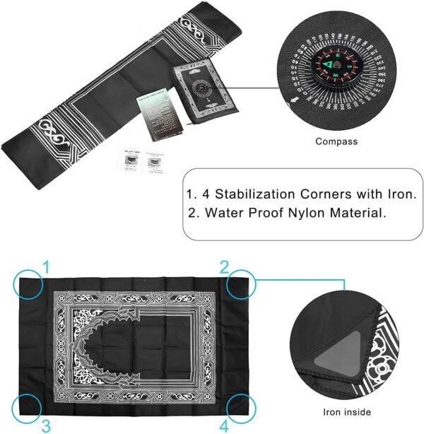 67485-lrucg7.jpg Portable Prayer Rug: Polyester Braided Mat with Compass Print, 100x60cm