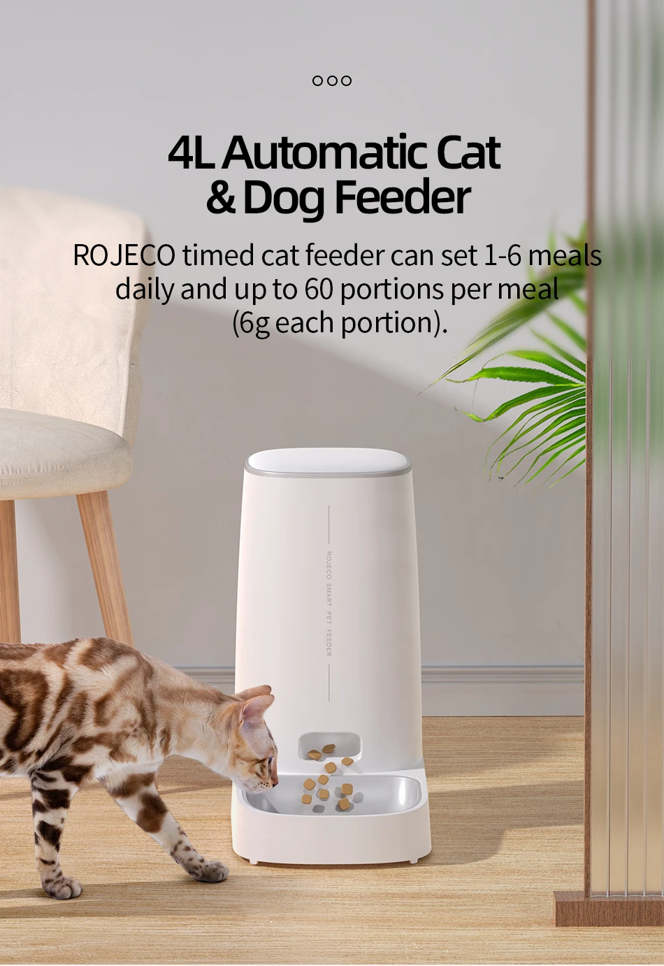 ROJECO 4L Automatic Pet Feeder: Smart Control Cat/Dog Food Dispenser