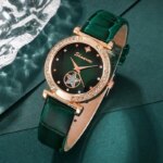 6pcs Set Luxury Green Quartz Watch Set: Ring, Necklace, Earring, Rhinestone Bracelet, Wristwatch