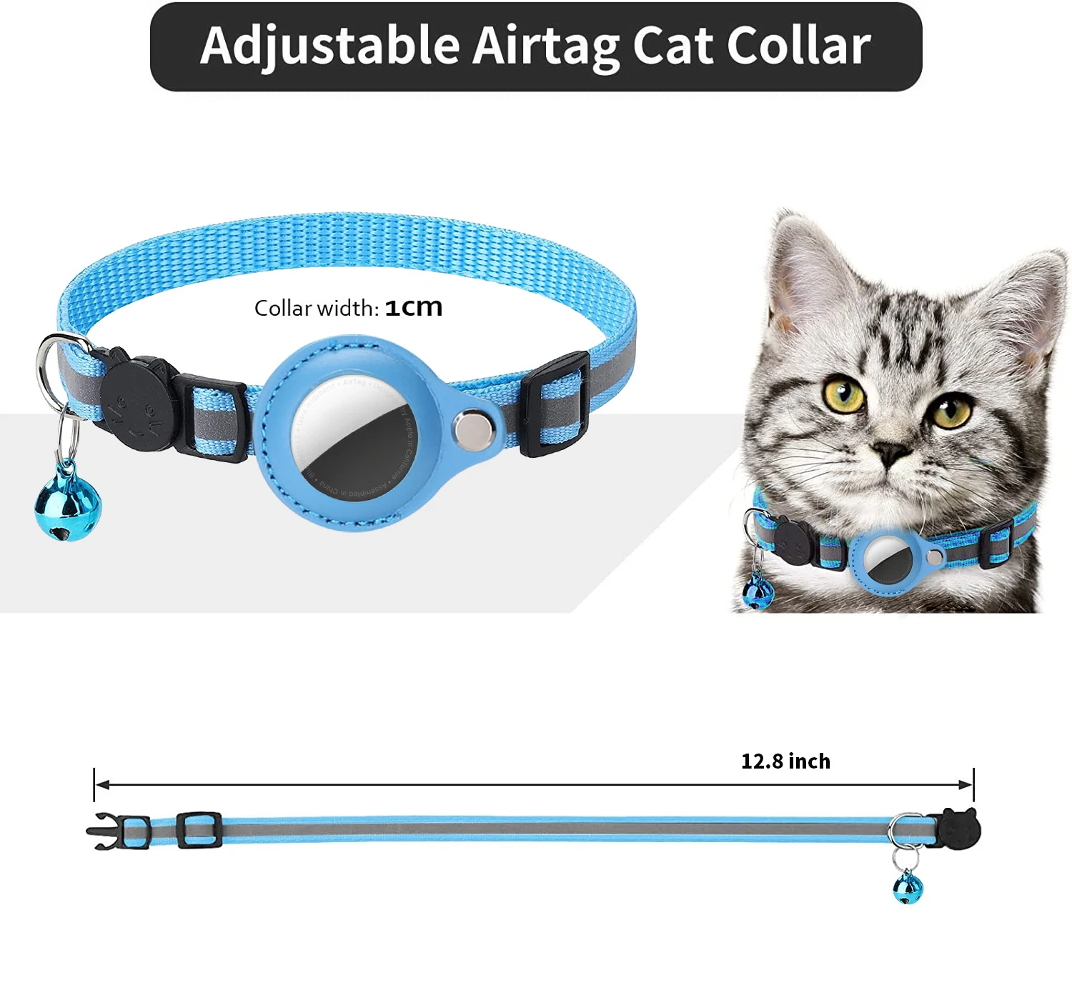 Reflex Nylon Cat Collar with Bell: Apple AirTag Case, No GPS Locator