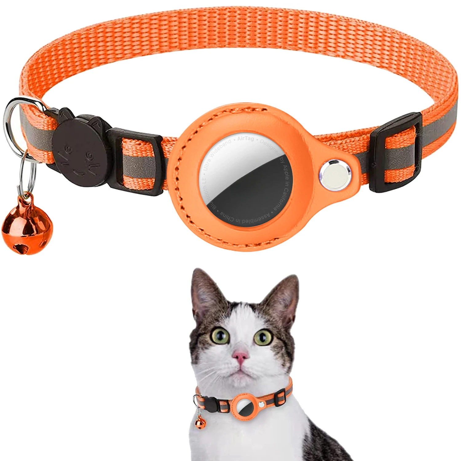 Reflex Nylon Cat Collar with Bell: Apple AirTag Case, No GPS Locator