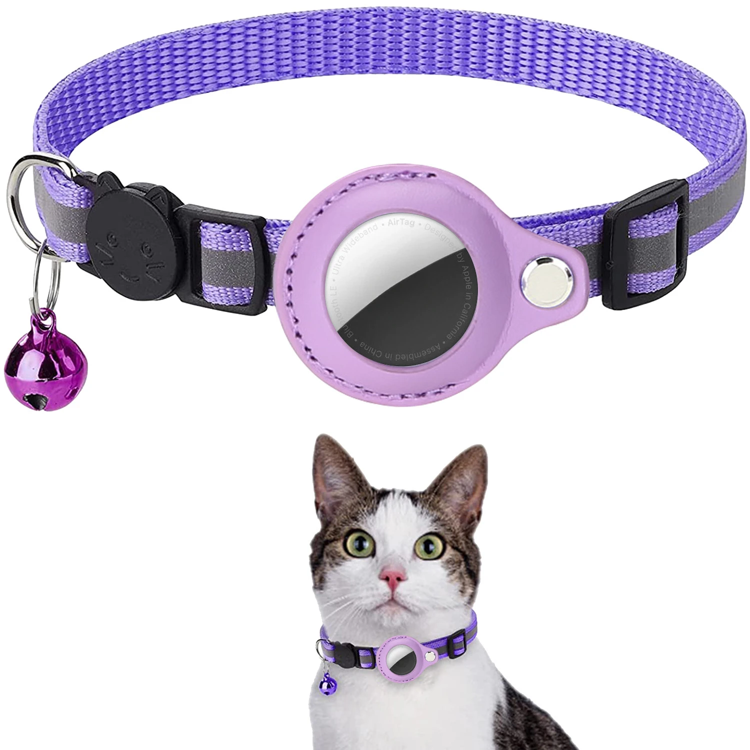 Reflex Nylon Cat Collar with Bell: Apple AirTag Case, No GPS Locator