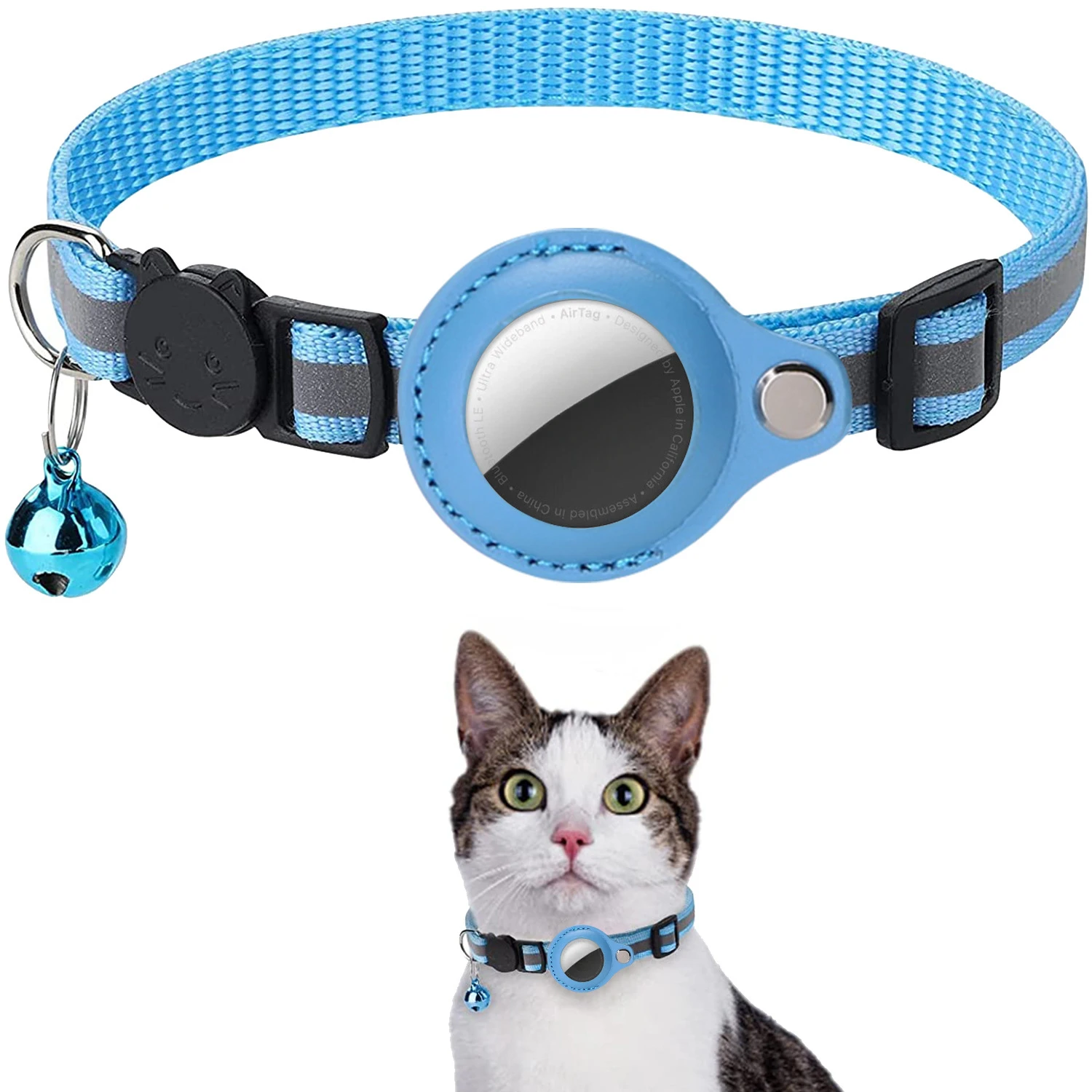 Reflex Nylon Cat Collar with Bell: Apple AirTag Case, No GPS Locator