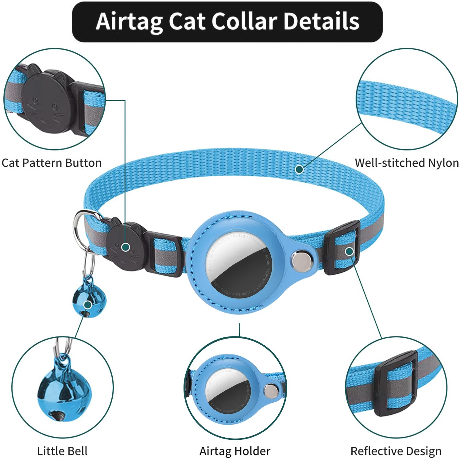 Reflex Nylon Cat Collar with Bell: Apple AirTag Case, No GPS Locator