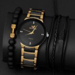 Fashion Steel Band Quartz Watch Set: Men's Personalized 3PCs