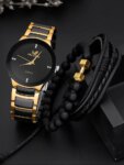 Fashion Steel Band Quartz Watch Set: Men's Personalized 3PCs