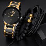 Fashion Steel Band Quartz Watch Set: Men's Personalized 3PCs