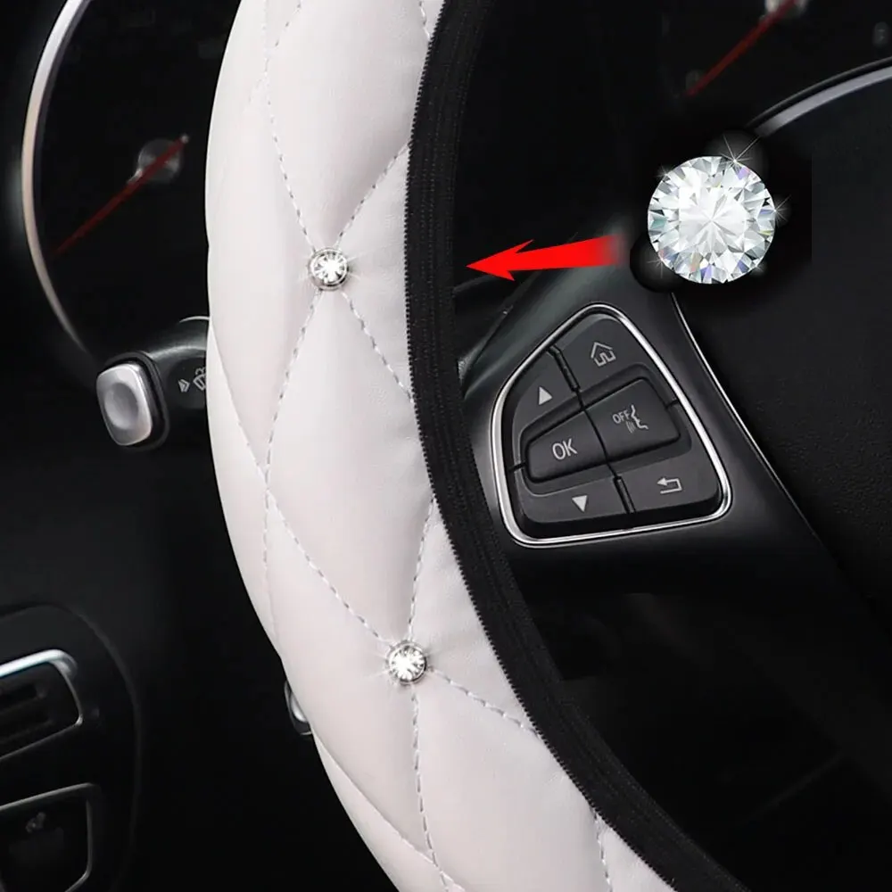 Sheepskin Print Steering Wheel Cover: Diamond-Encrusted Crown Design