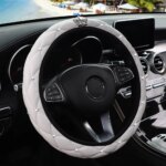 Sheepskin Print Steering Wheel Cover: Diamond-Encrusted Crown Design