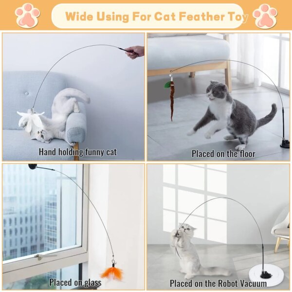 68077-12clry.jpg Interactive Feather Wand Cat Toy: Super Suction Cup with Detachable 2 PCS Feather Replacements