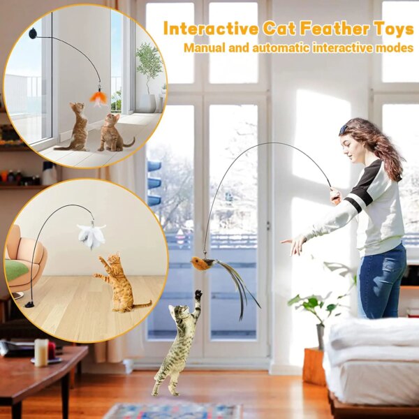 68077-us0gfg.jpg Interactive Feather Wand Cat Toy: Super Suction Cup with Detachable 2 PCS Feather Replacements