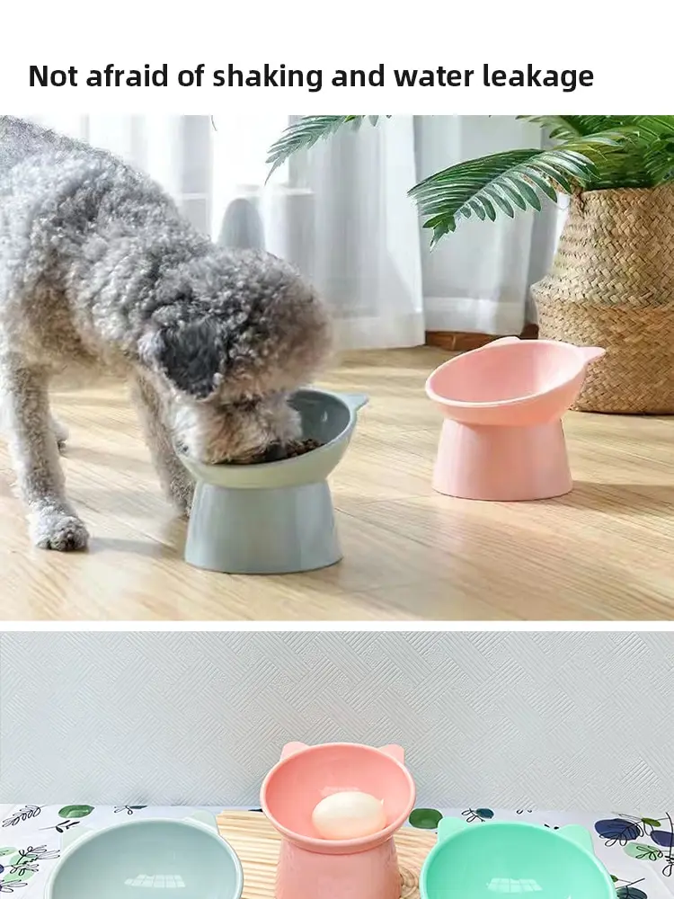 Tilted Pet Food Bowl: High Bottom Neck Protector, Antichoking Design