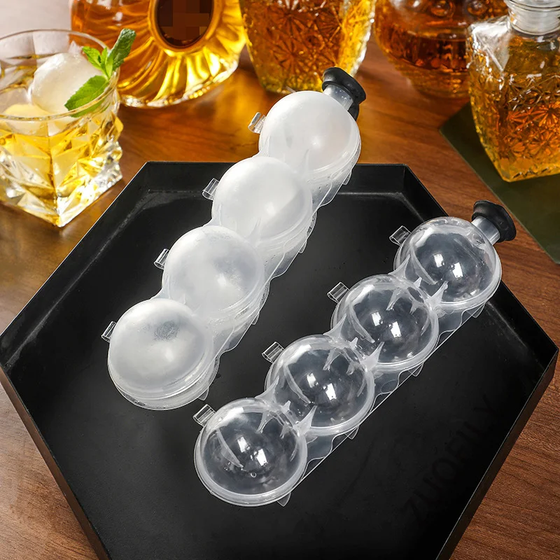 Round Ice Hockey Mold: 4-Hole Ice Cube Maker for Whisky, Cocktails, and Vodka