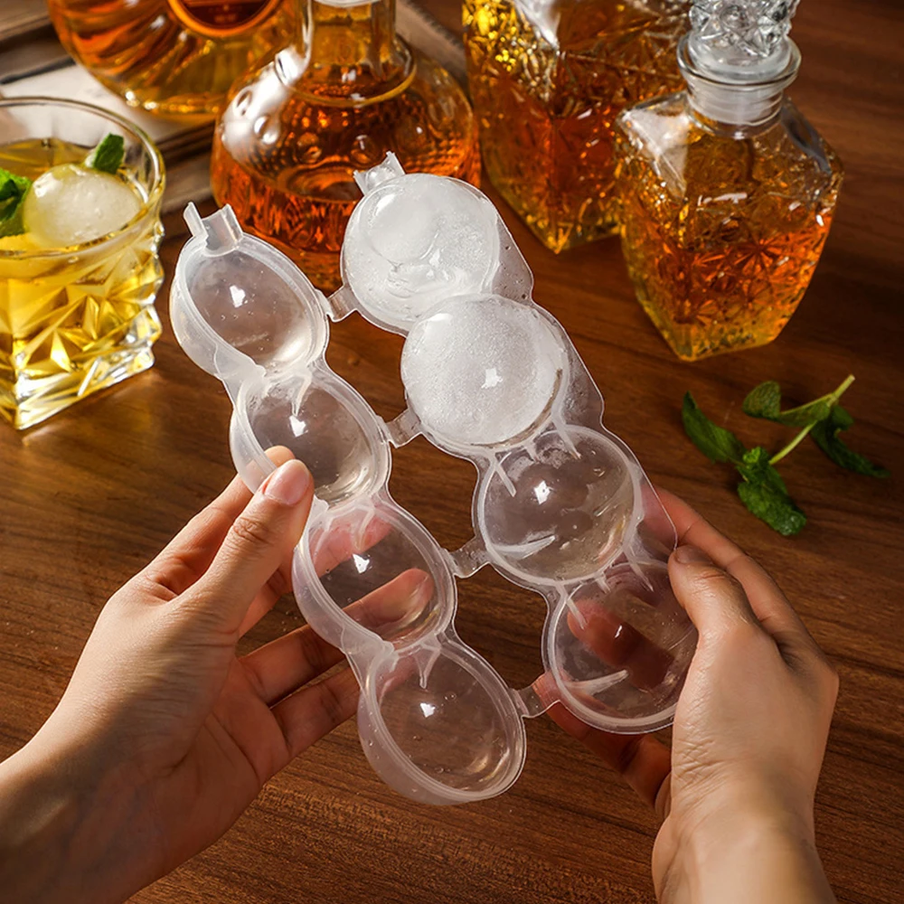 Round Ice Hockey Mold: 4-Hole Ice Cube Maker for Whisky, Cocktails, and Vodka