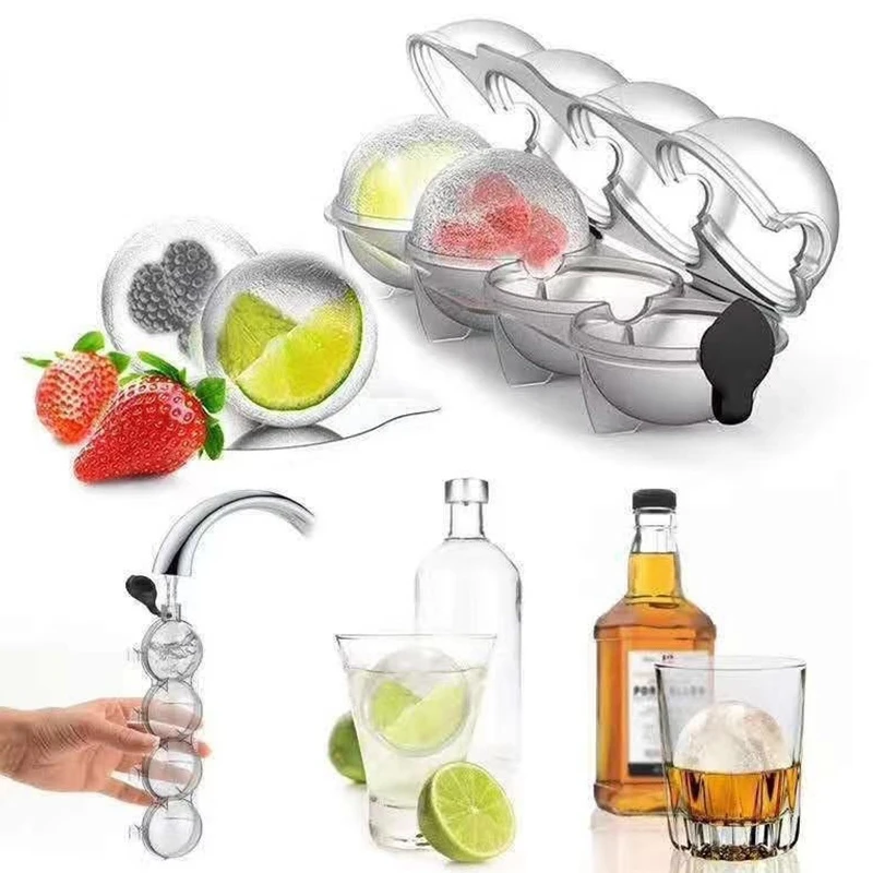 Round Ice Hockey Mold: 4-Hole Ice Cube Maker for Whisky, Cocktails, and Vodka