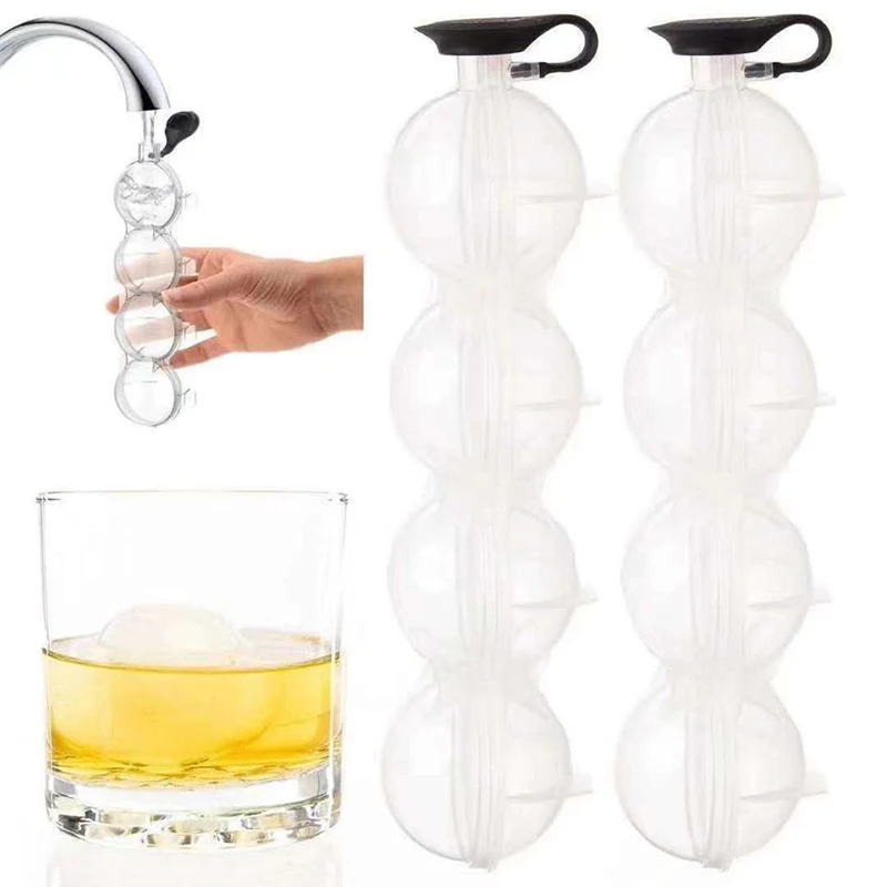 Round Ice Hockey Mold: 4-Hole Ice Cube Maker for Whisky, Cocktails, and Vodka