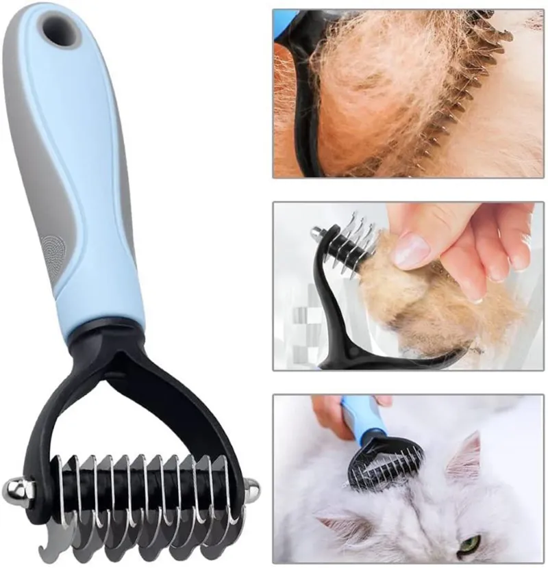 Professional Dog Deshedding Brush: Double-Sided Pet Grooming Comb for Cats and Dogs, Fur Knot Cutter