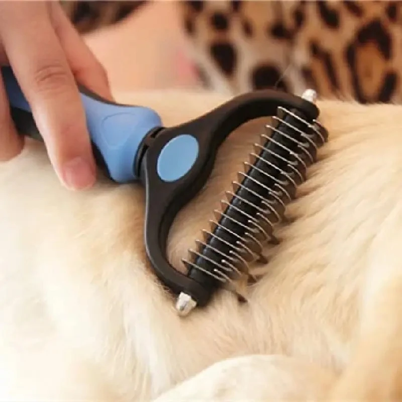 Professional Dog Deshedding Brush: Double-Sided Pet Grooming Comb for Cats and Dogs, Fur Knot Cutter