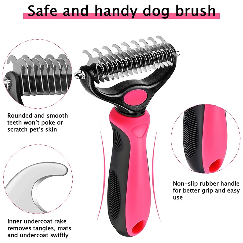 Professional Dog Deshedding Brush: Double-Sided Pet Grooming Comb for Cats and Dogs, Fur Knot Cutter