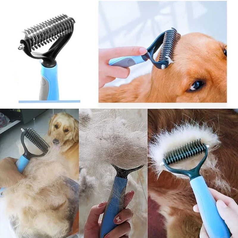 Professional Dog Deshedding Brush: Double-Sided Pet Grooming Comb for Cats and Dogs, Fur Knot Cutter