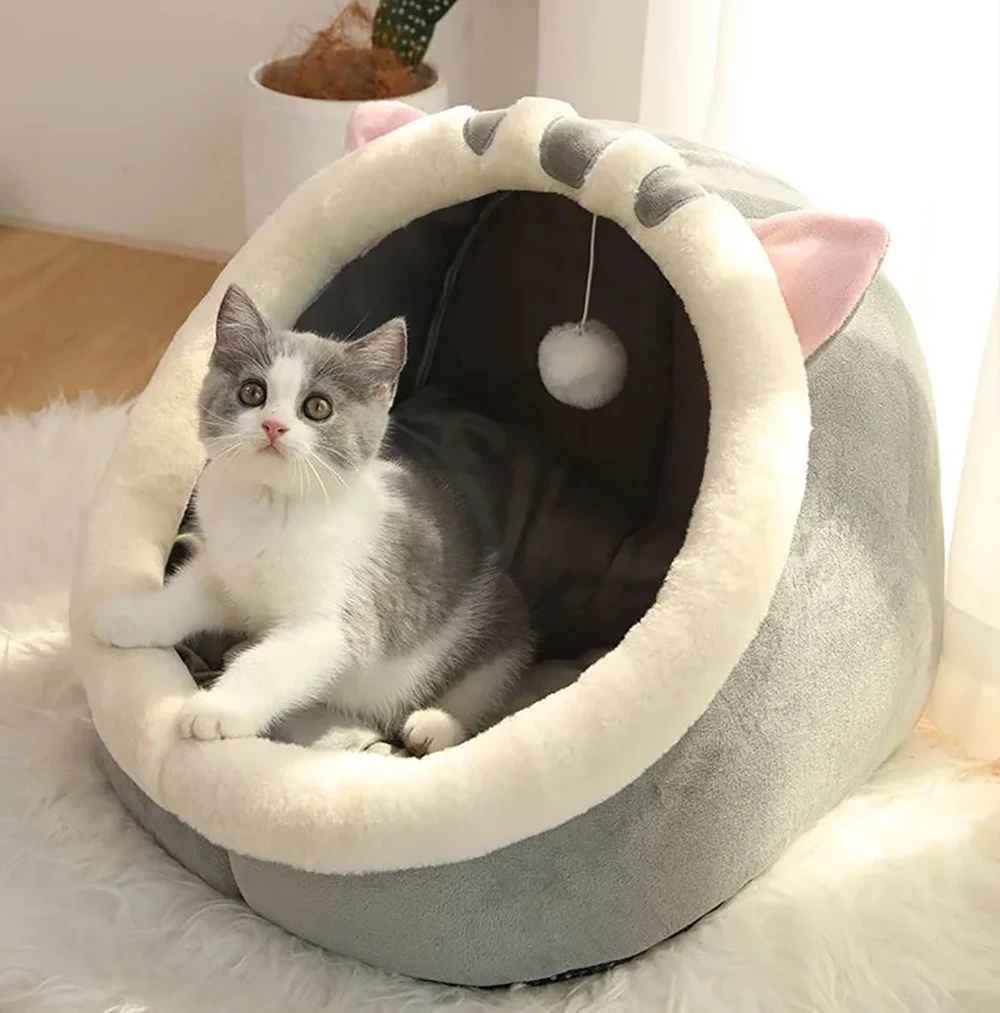 Self-Warming Pet Tent Cave Bed: Comfortable Sleeping Bed for Cats and Small Dogs, Foldable and Washable