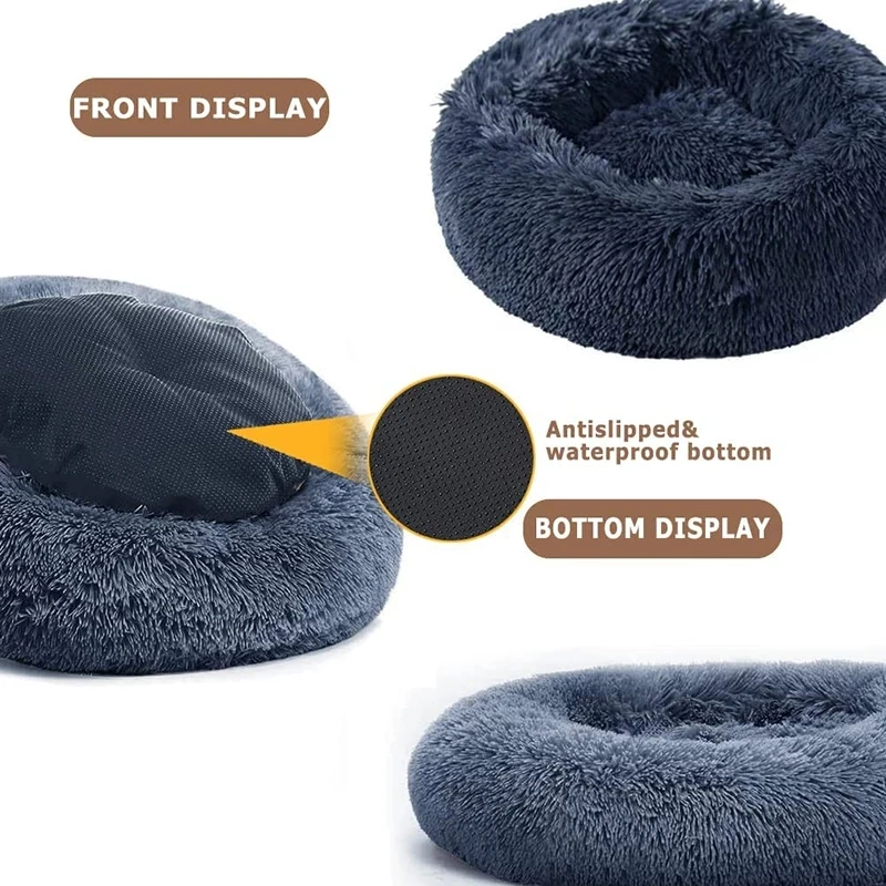 Super Soft Round Pet Bed: Long Plush Dog House for Large and Medium Dogs, Winter Warm Sleeping