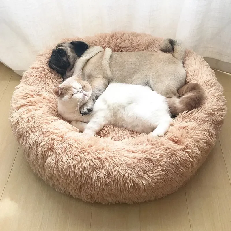 Super Soft Round Pet Bed: Long Plush Dog House for Large and Medium Dogs, Winter Warm Sleeping