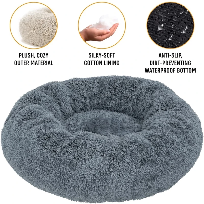 Super Soft Round Pet Bed: Long Plush Dog House for Large and Medium Dogs, Winter Warm Sleeping