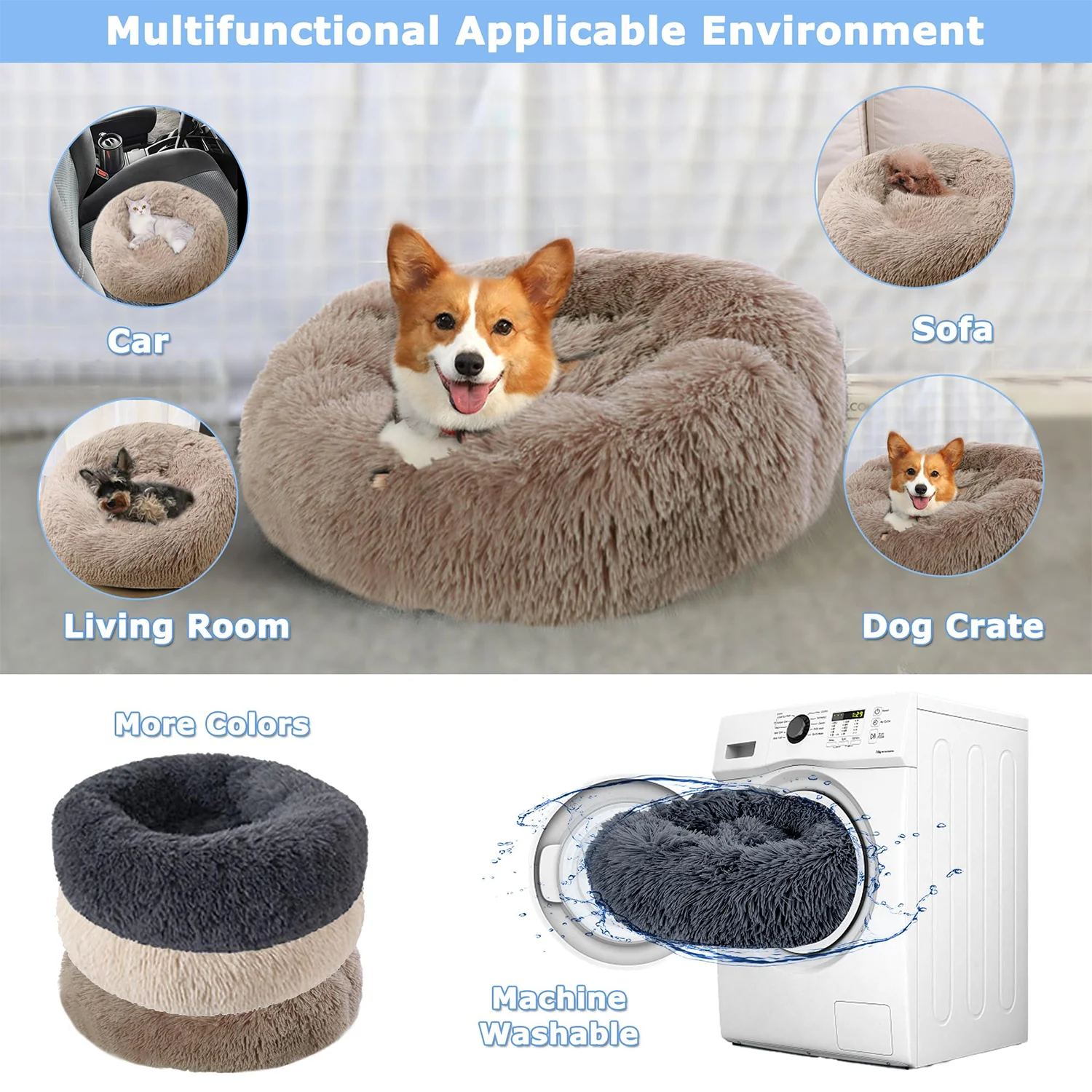 Super Soft Round Pet Bed: Long Plush Dog House for Large and Medium Dogs, Winter Warm Sleeping