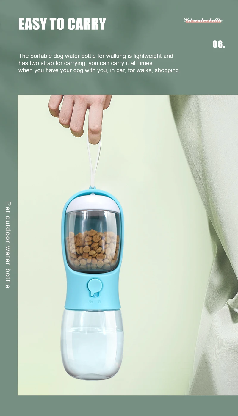 Portable 2-in-1 Pet Travel Water Bottle: 300ml Capacity with Food Dispenser, Food Grade Material