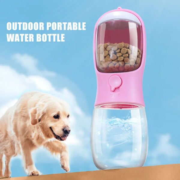 68609-hn8wmb.jpg Portable 2-in-1 Pet Travel Water Bottle: 300ml Capacity with Food Dispenser, Food Grade Material