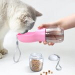 Portable 2-in-1 Pet Travel Water Bottle: 300ml Capacity with Food Dispenser, Food Grade Material