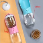 Portable 2-in-1 Pet Travel Water Bottle: 300ml Capacity with Food Dispenser, Food Grade Material
