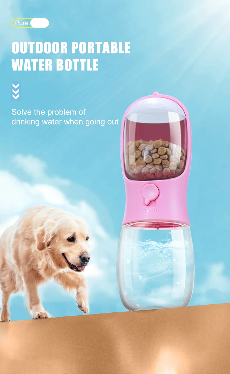 Portable 2-in-1 Pet Travel Water Bottle: 300ml Capacity with Food Dispenser, Food Grade Material