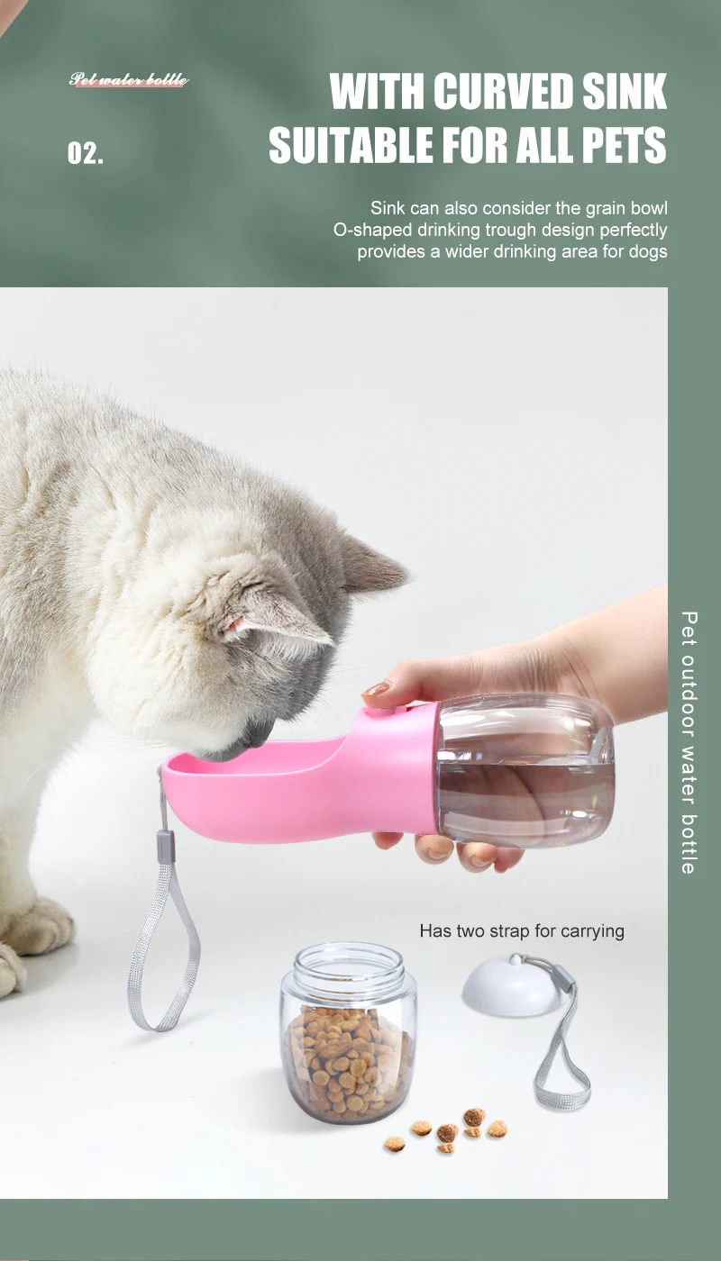 Portable 2-in-1 Pet Travel Water Bottle: 300ml Capacity with Food Dispenser, Food Grade Material