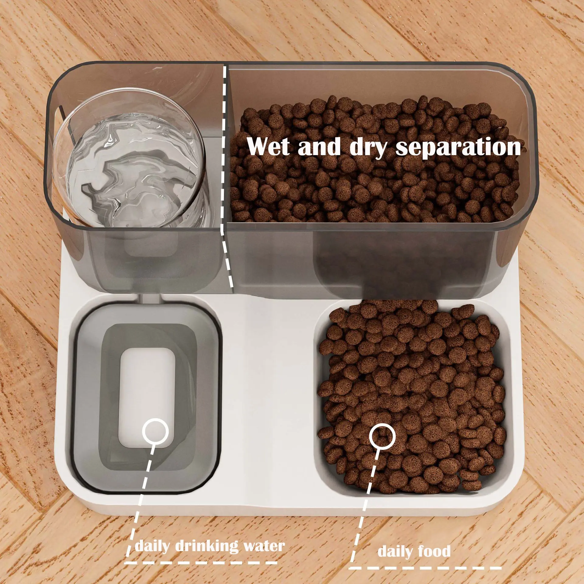 Large Capacity Automatic Pet Food Dispenser: Wet and Dry Separation Drinking Water Bowl, Dog Food Container