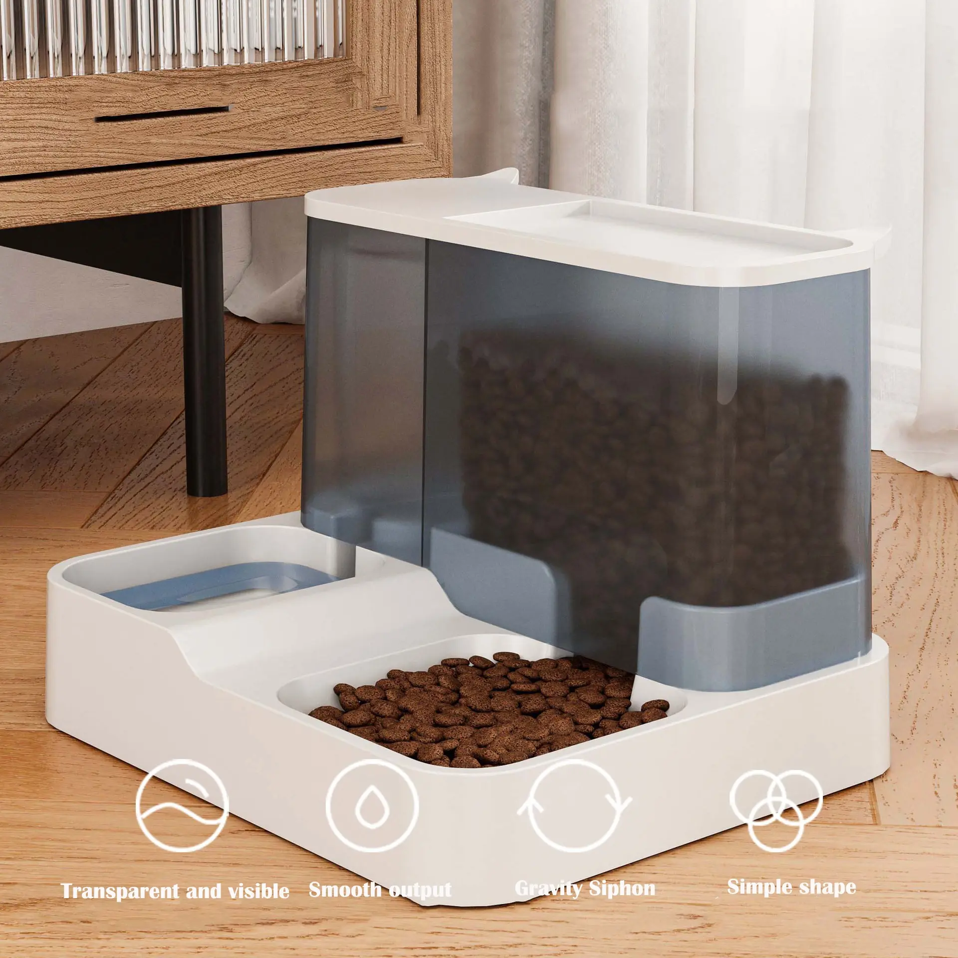 Large Capacity Automatic Pet Food Dispenser: Wet and Dry Separation Drinking Water Bowl, Dog Food Container