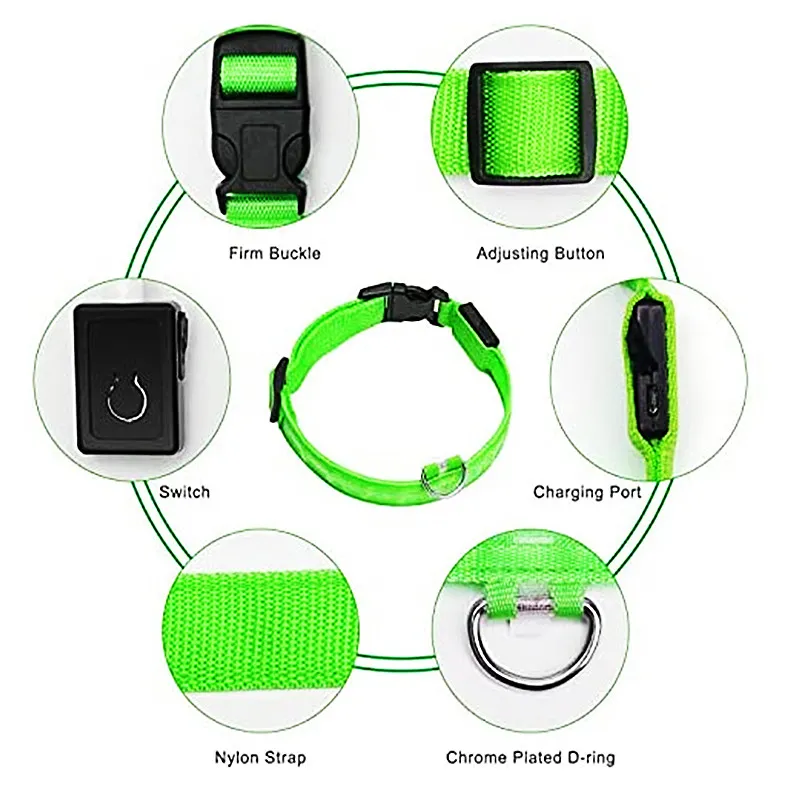 Adjustable LED Glowing Dog Collar: Flashing Rechargeable Luminous Collar for Night Safety