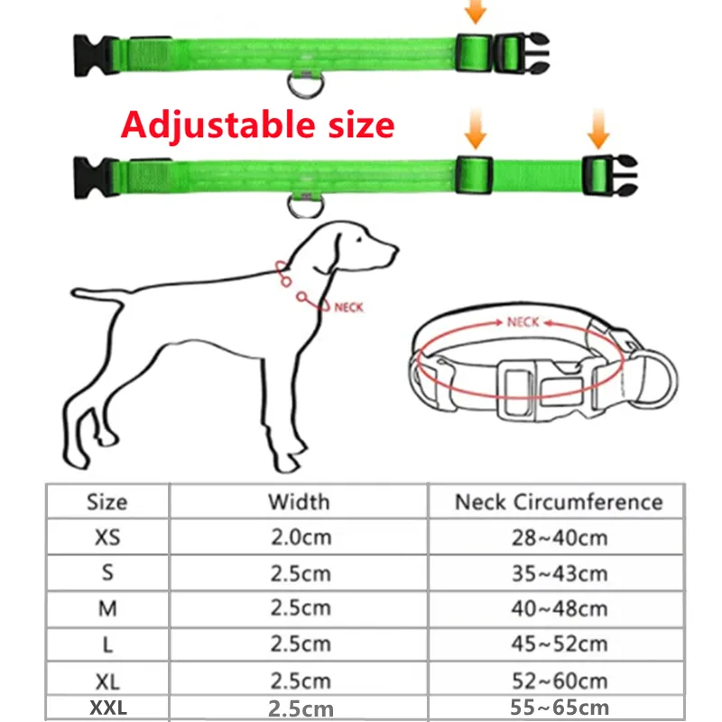 Adjustable LED Glowing Dog Collar: Flashing Rechargeable Luminous Collar for Night Safety