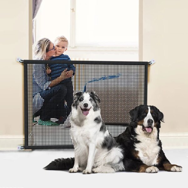 Folding Breathable Mesh Pet Playpen: Dog Safety Fence with 4Pcs Hook Isolated Network Stairs Gate