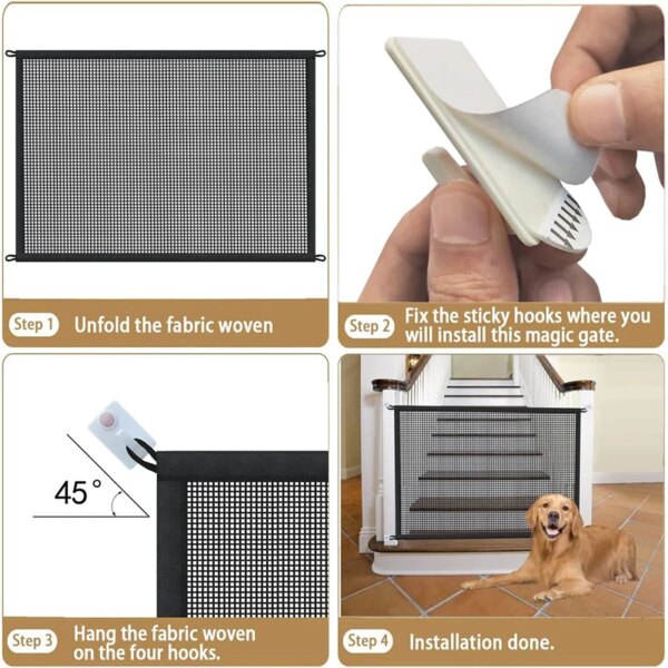 Folding Breathable Mesh Pet Playpen: Dog Safety Fence with 4Pcs Hook Isolated Network Stairs Gate