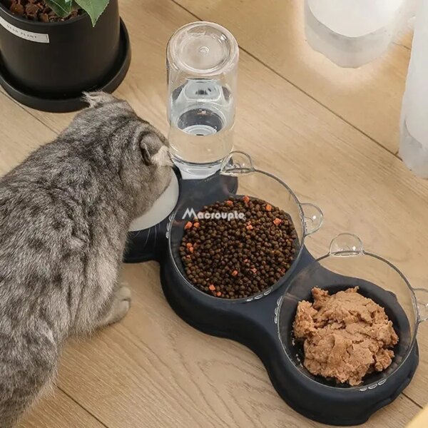 69471-czgxku.jpg 3-in-1 Automatic Pet Feeder: Double Bowl with Water Fountain, Raised Stand Dish for Cats and Dogs